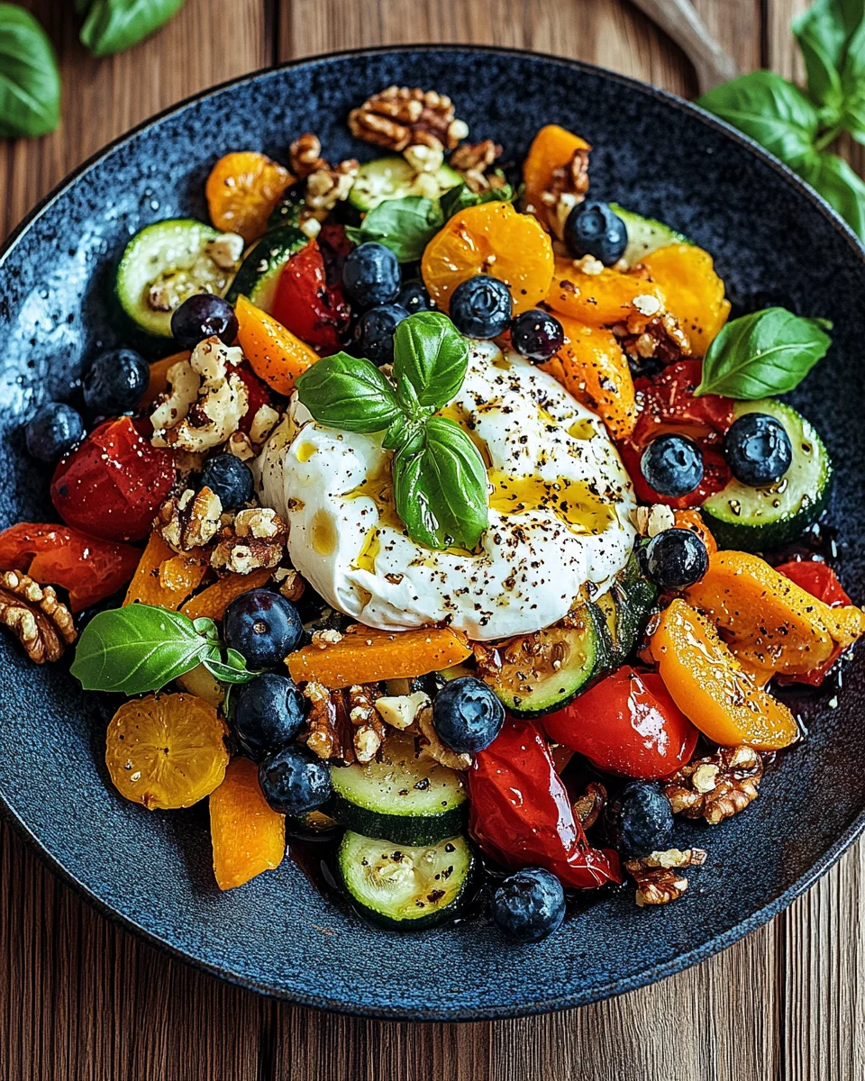 Burrata-Salat mit Ofengemüse und Blaubeeren