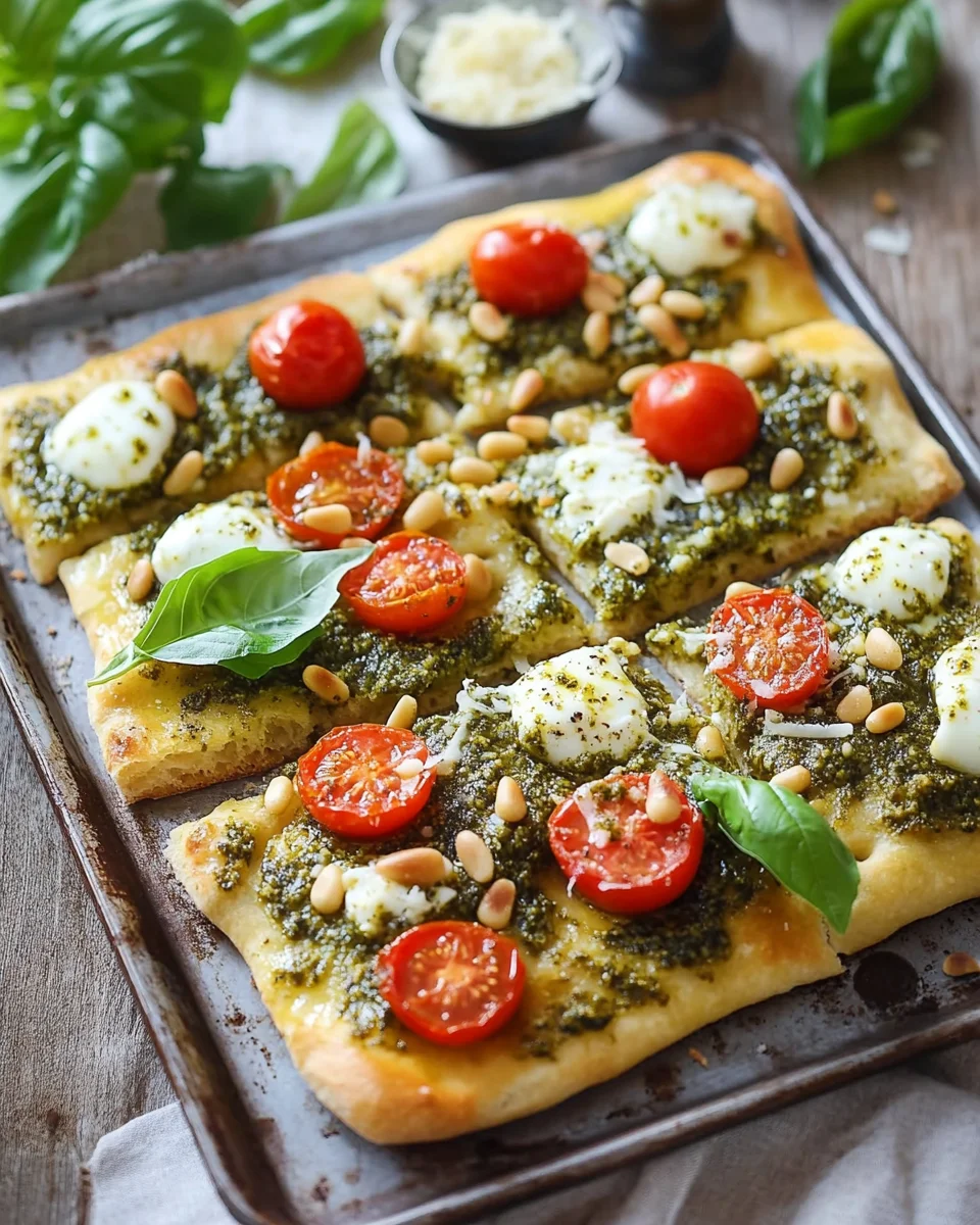 Die beste Focaccia mit Pesto und Tomaten