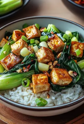 Gebratener Pak Choi mit knusprigem Tofu und Reis