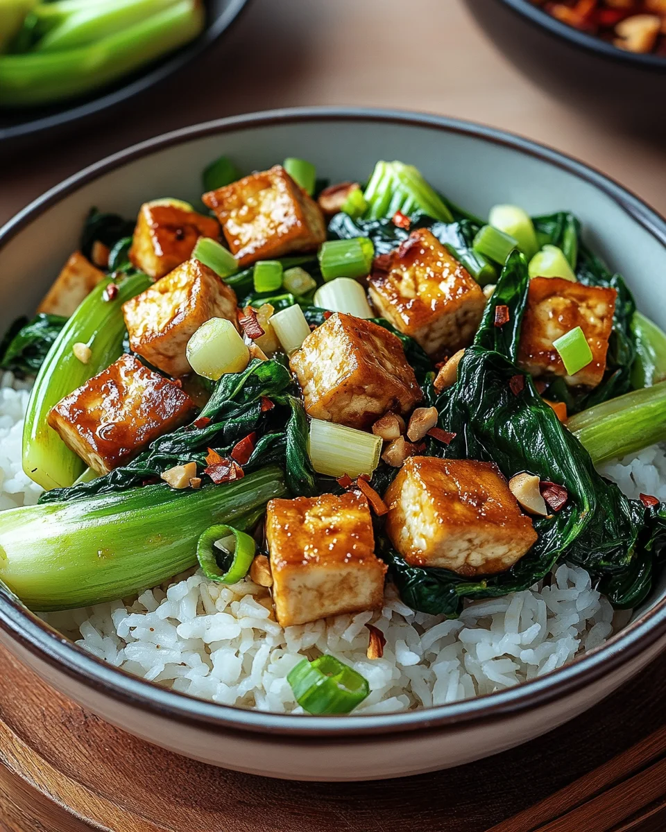 Gebratener Pak Choi mit knusprigem Tofu und Reis 24 Gebratener Pak Choi mit knusprigem Tofu und Reis