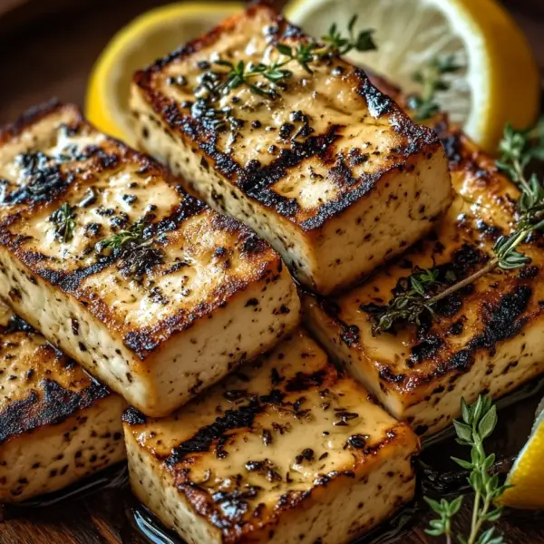 Griechischer gegrillter Tofu mit Zitrone und Thymian