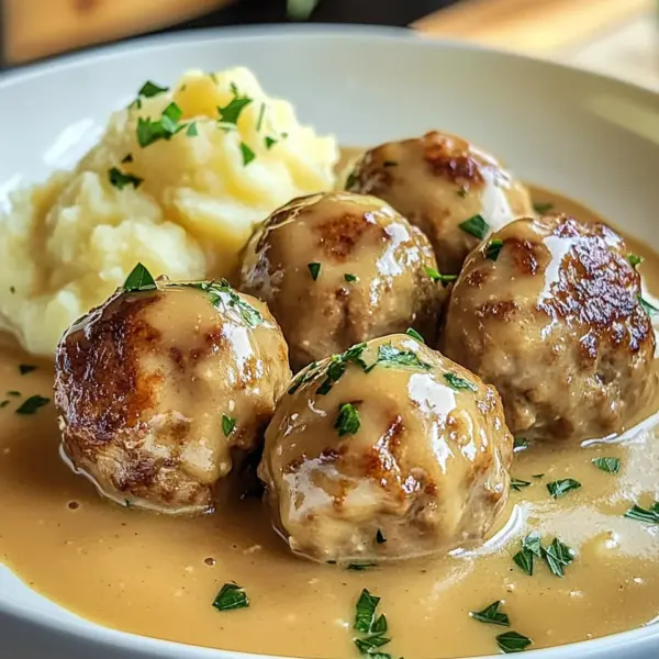 Hackbällchen in cremiger Sauce mit Kartoffelpüree