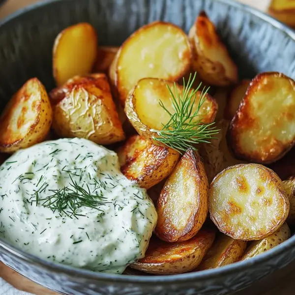 Kartoffelspalten mit Gurkendip