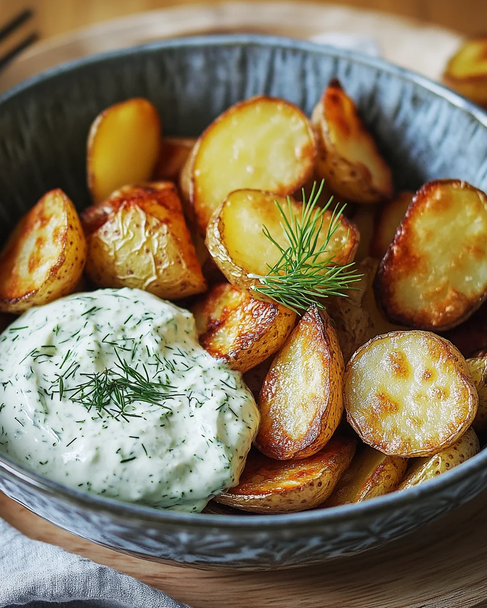 Kartoffelspalten mit Gurkendip