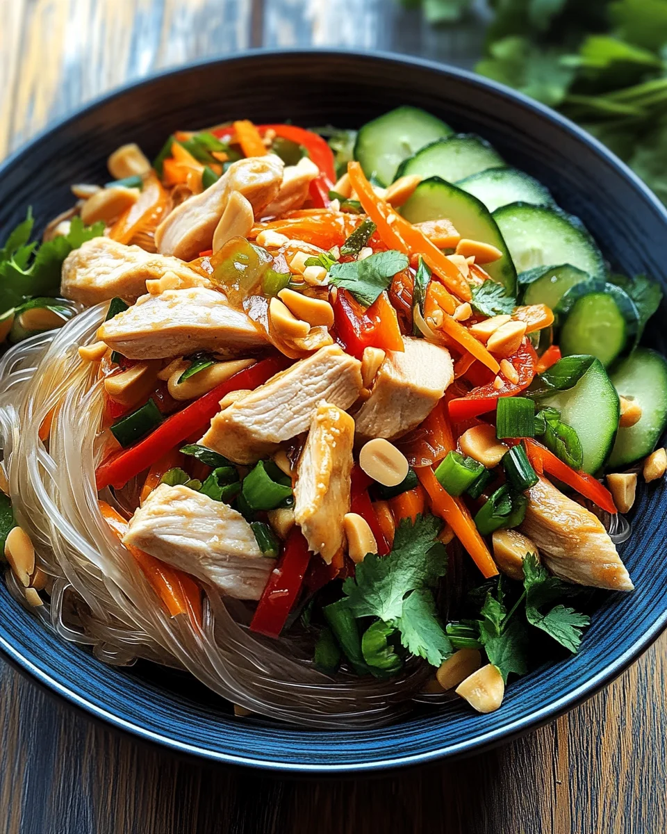 Lauwarmer Glasnudelsalat mit Erdnusshähnchen