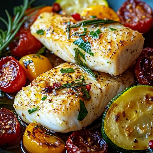 Mediterran Gebackene Fischfilets mit Gemüse