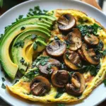 Omelett mit Pilzen, Spinat und Avocado