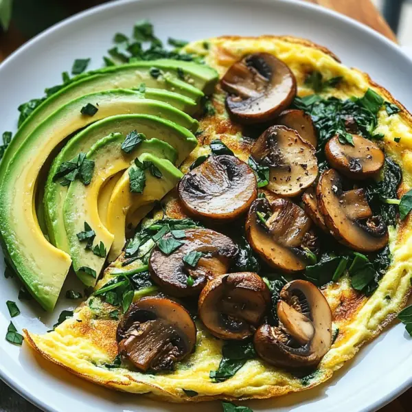 Omelett mit Pilzen, Spinat und Avocado
