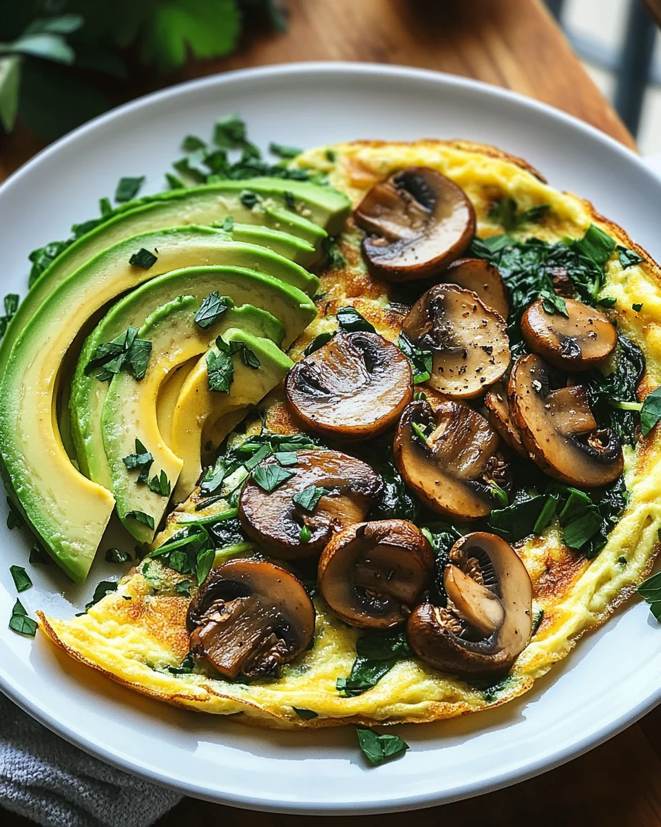 Omelett mit Pilzen, Spinat und Avocado