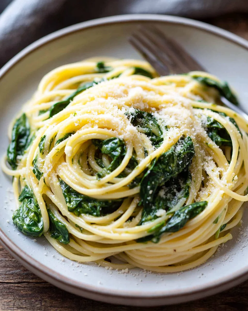 Spaghetti mit Spinat Frischkäse-Sauce 20 Spaghetti