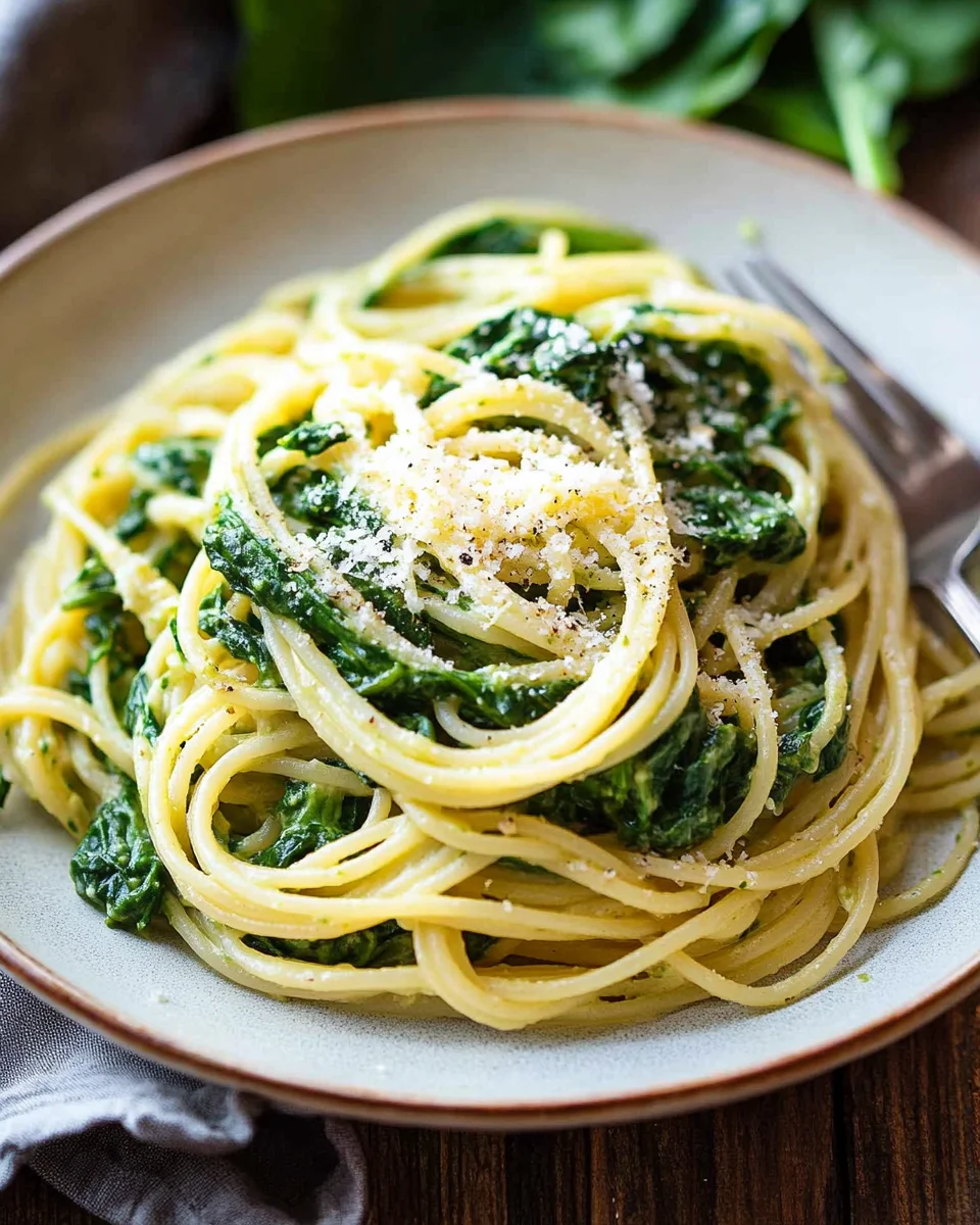 Spaghetti mit Spinat Frischkäse-Sauce 22 Spaghetti mit Spinat Frischkäse-Sauce