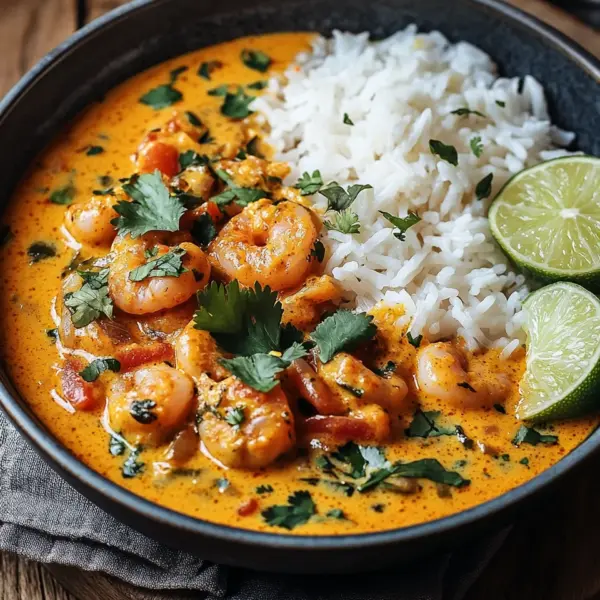 Aromatisches Garnelen Curry mit Kokosmilch und Reis