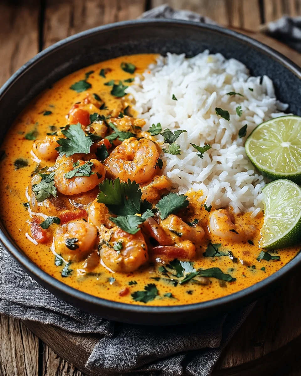 Aromatisches Garnelen Curry mit Kokosmilch und Reis