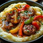 Cremige Wurst und Paprika auf Kartoffelp&uuml;ree