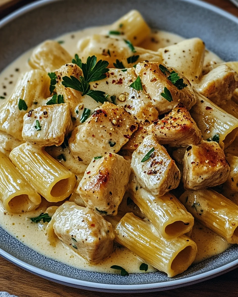Cremiges Knoblauchbutter-Huhn und Rigatoni in Parmesan-Soße 18 Cremiges