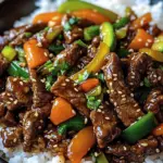 Ein Pfannengericht Teriyaki Rindfleisch mit Reis