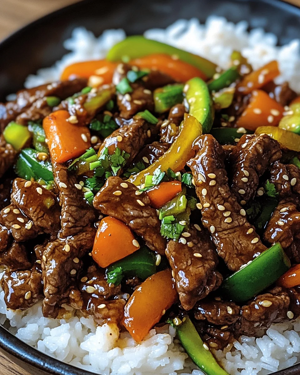 Ein Pfannengericht Teriyaki Rindfleisch mit Reis