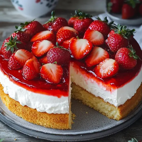 Erdbeertorte mit Biskuit und Quark