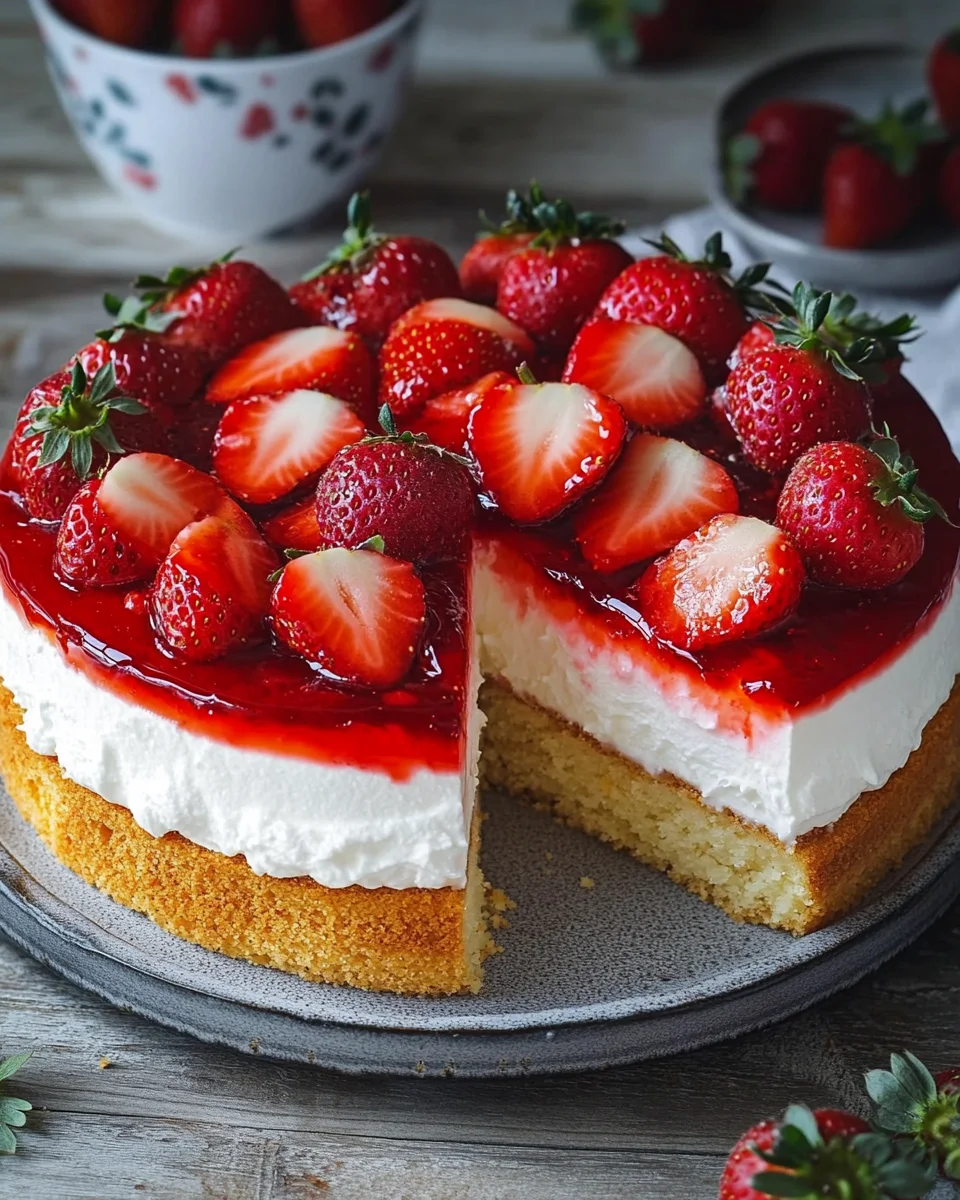 Erdbeertorte mit Biskuit und Quark
