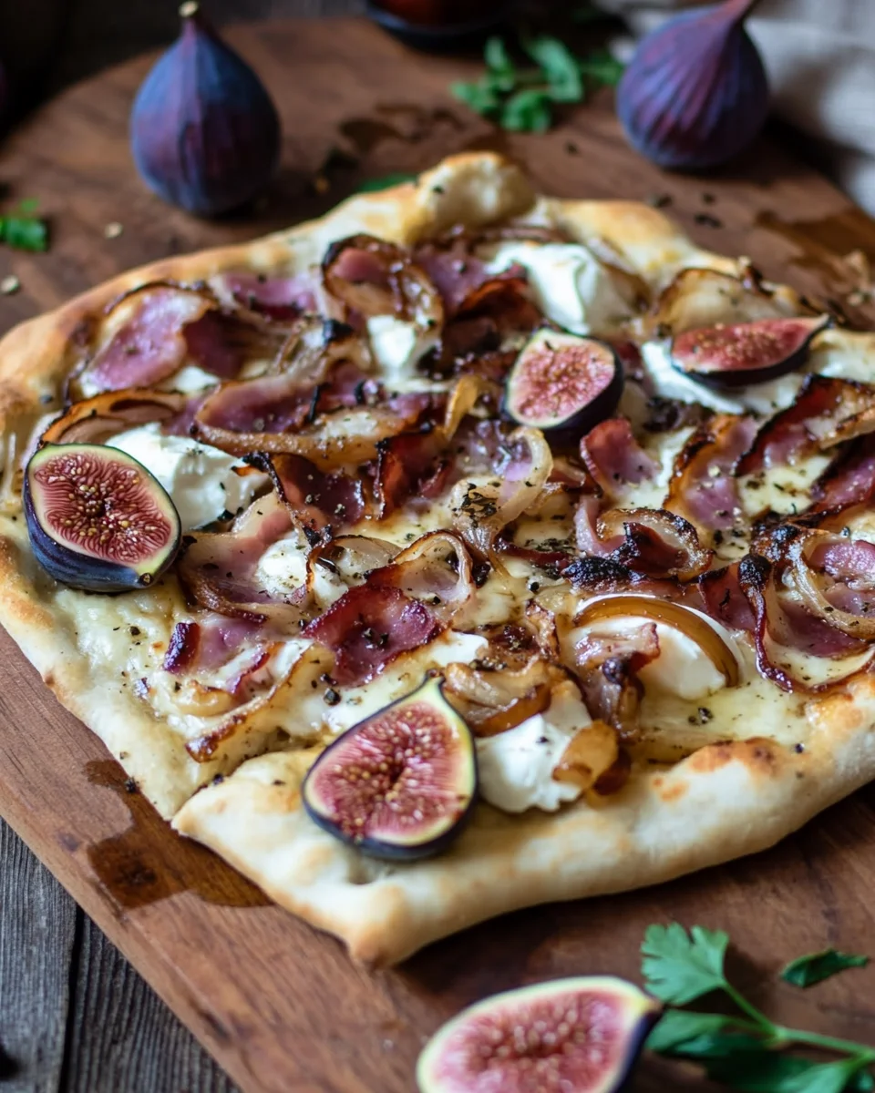 Feigen-Bacon-Pizza mit karamellisierten Zwiebeln und Balsamico 20 Feigen-Bacon-Pizza
