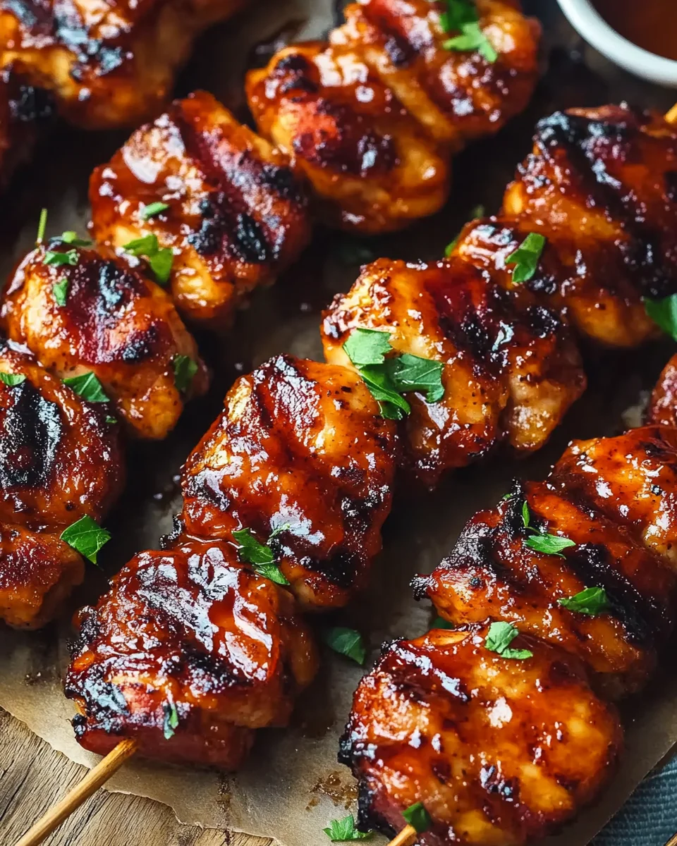 Gegrillte Honig-BBQ-Bacon-Hühnchen-Spieße einfach zubereiten 18 Gegrillte