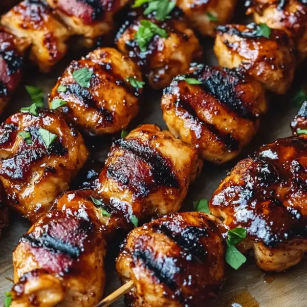 Gegrillte Honig-BBQ-Bacon-Hühnchen-Spieße einfach zubereiten