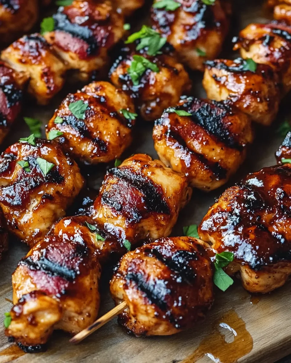 Gegrillte Honig-BBQ-Bacon-Hühnchen-Spieße einfach zubereiten 20 Gegrillte Honig-BBQ-Bacon-Hühnchen-Spieße einfach zubereiten
