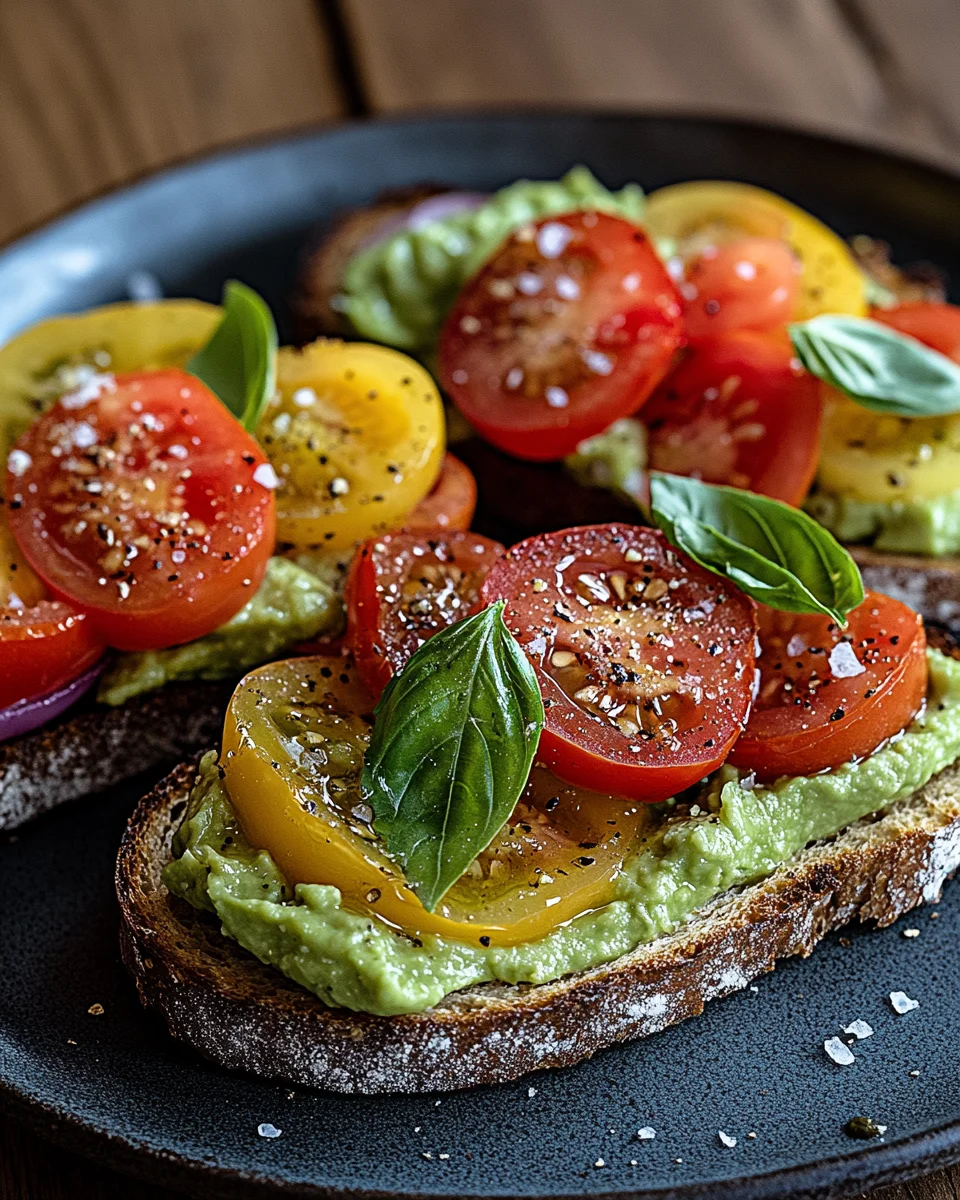 Geröstetes Brot mit Avocadobutter und Tomatensalat