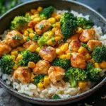 H&auml;hnchen-Reis-Pfanne mit Brokkoli und Mais