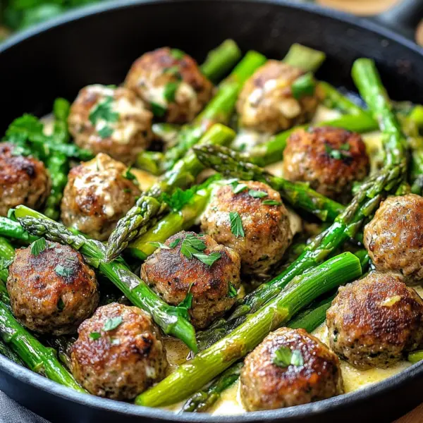 Spargelpfanne mit Frikadellen