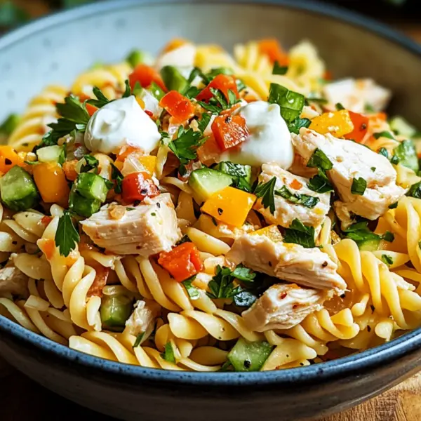 Nudel-Hähnchensalat mit Frühlingszwiebeln