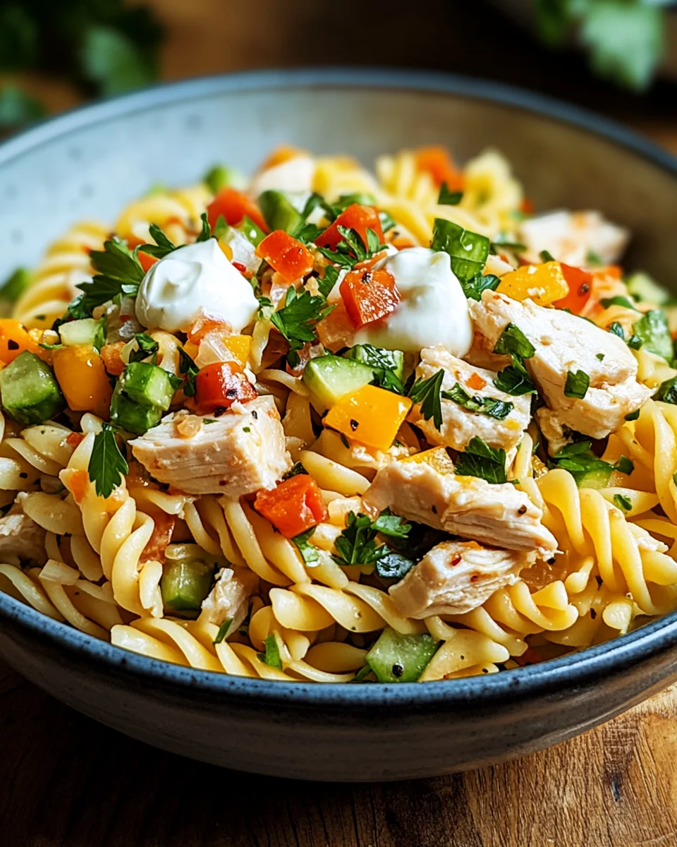 Nudel-Hähnchensalat mit Frühlingszwiebeln