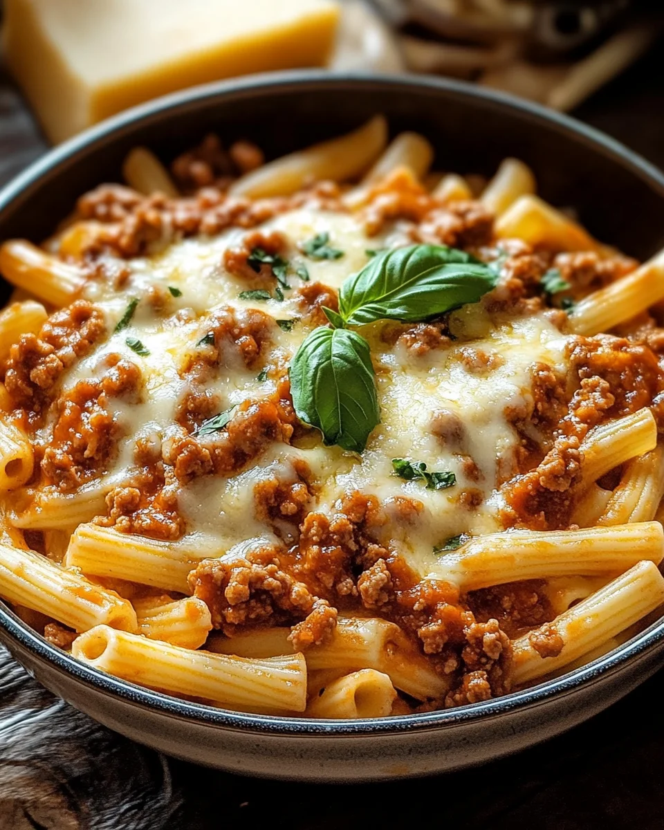 Nudeln mit roter Hackfleisch-K&auml;se-So&szlig;e