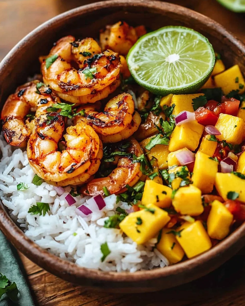 Pikante Garnelen und Mango Salsa Reisbowl 19 Pikante