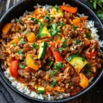 Reis-Hackfleisch-Pfanne mit Ajvar und Gem&uuml;se