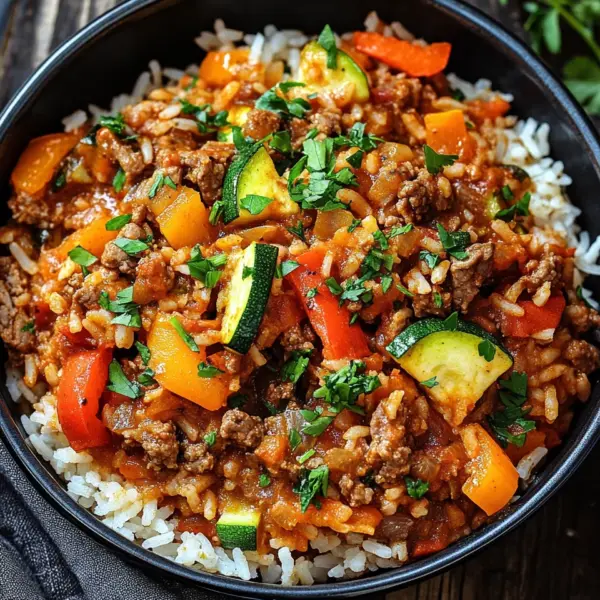 Reis-Hackfleisch-Pfanne mit Ajvar und Gemüse