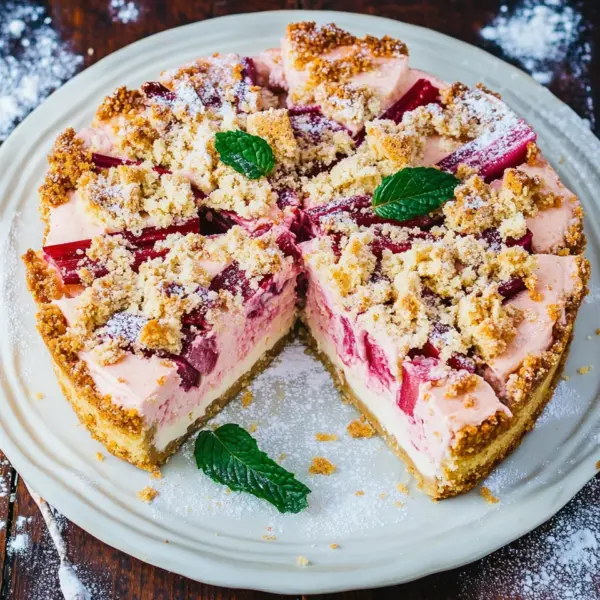 Rhabarber-Cheesecake mit Streuseln