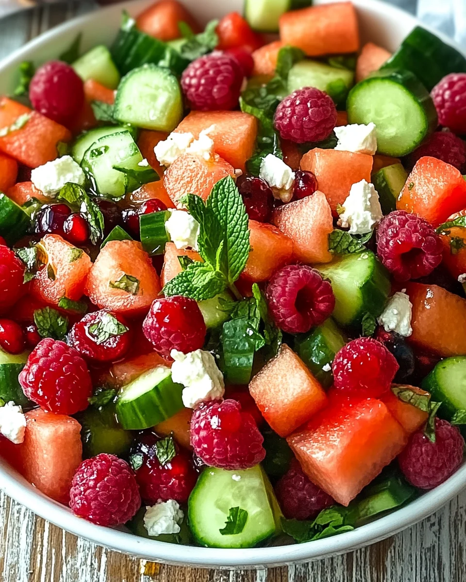 Sommersalat mit Melone, Gurke und Himbeeren 17 Sommersalat