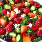Sommersalat mit Melone, Gurke und Himbeeren
