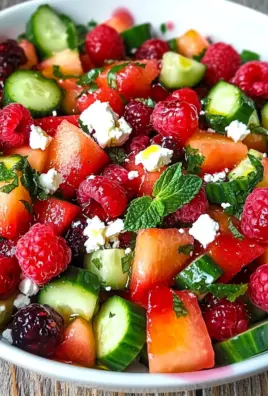 Sommersalat mit Melone, Gurke und Himbeeren 22 Sommersalat mit Melone, Gurke und Himbeeren