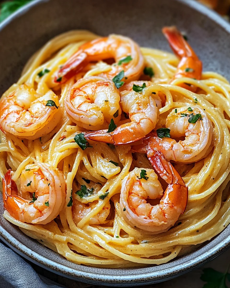 Spaghetti mit Garnelen in Frischk&auml;sesauce