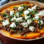 S&uuml;&szlig;kartoffel-Hackfleisch-Auflauf mit Feta
