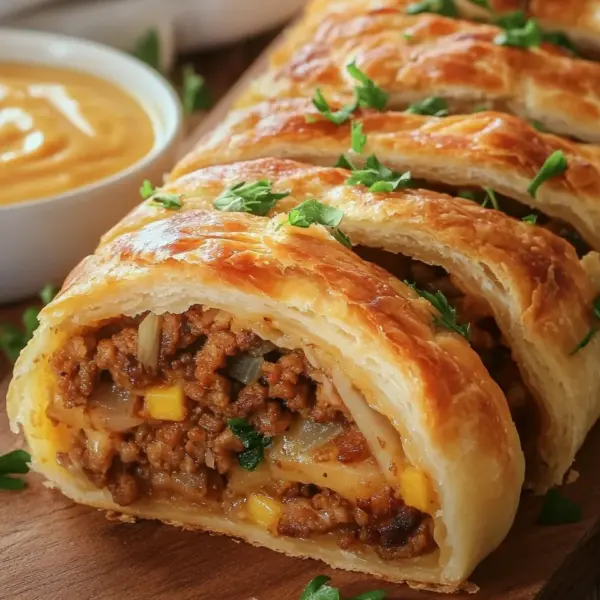 Teig eingerollt mit Hackfleisch Rezept