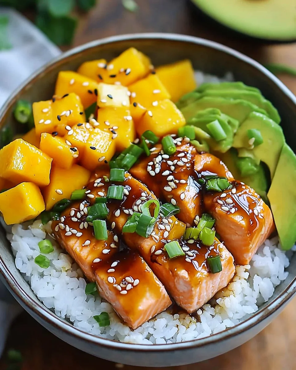 Teriyaki Lachs Reisschüssel mit Mango 19 Teriyaki