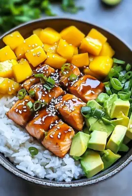 Teriyaki Lachs Reisschüssel mit Mango 24 Teriyaki Lachs Reisschüssel mit Mango