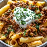 T&uuml;rkische Pasta mit Hackfleisch und Joghurt-Sauce