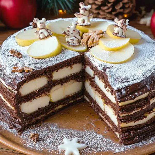 Weihnachtstorte mit Äpfeln und Schokolade