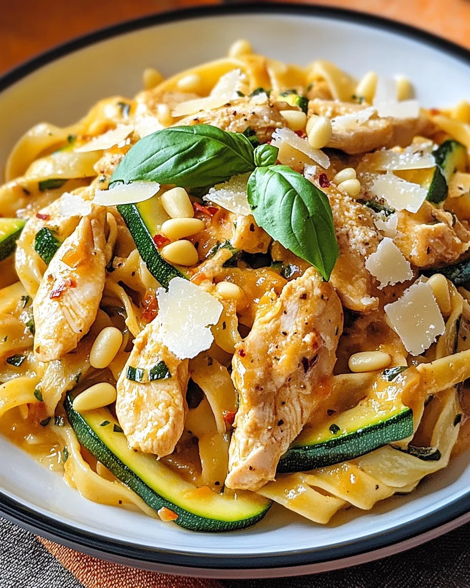 Zucchini Parmesan Pasta mit Hähnchen und Pinienkernen 23 Zucchini Parmesan Pasta mit Hähnchen und Pinienkernen