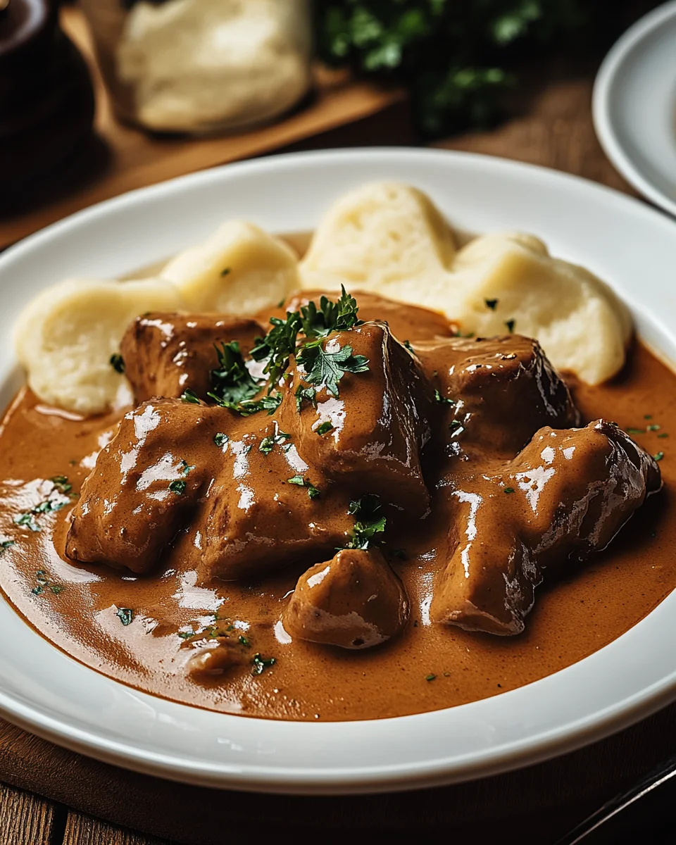 Butterzartes Rahmgulasch mit Serviettenknödel 18 Butterzartes