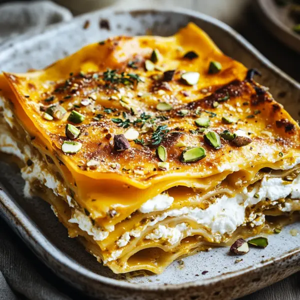 Cremige Kürbislasagne mit Ricotta und Pistazien